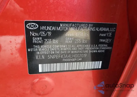 2020 Hyundai Sonata Sel from USA, damaged, VIN 5NPEF4JA4LH002019